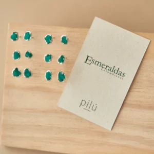 Aretes Vetas Esmeralda en Bruto Plata Ley 950