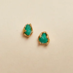 Aretes Vetas Esmeralda en Bruto Doradas