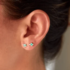 Aretes Esmeralda Chivor en Bruto Plata Ley 950