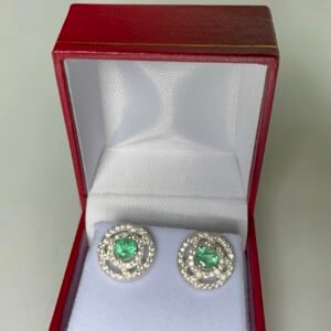 Aretes tipo Topo en plata 950 con Esmeraldas naturales en talla  redondas de las minas de Coscuez boyaca